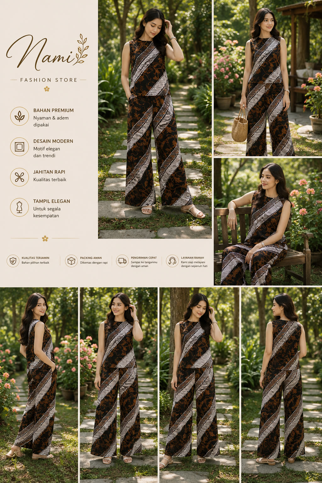 Setelan vast motif parang seno rilis hitam sogan putih