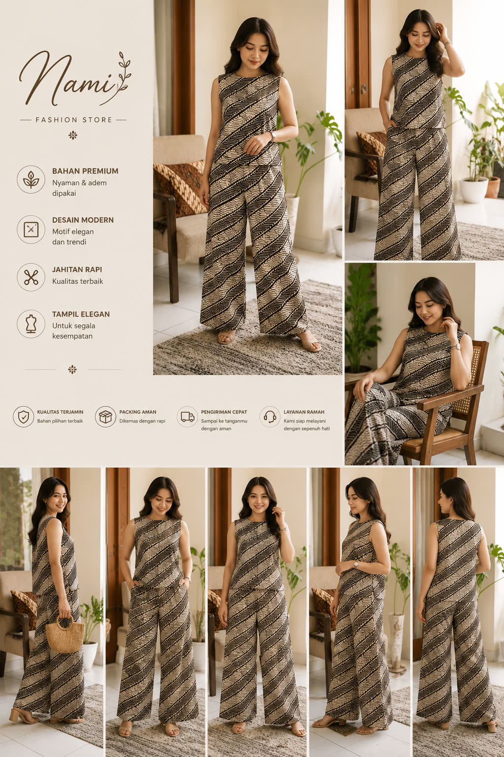 Setelan vast motif seno rilis hitam putih